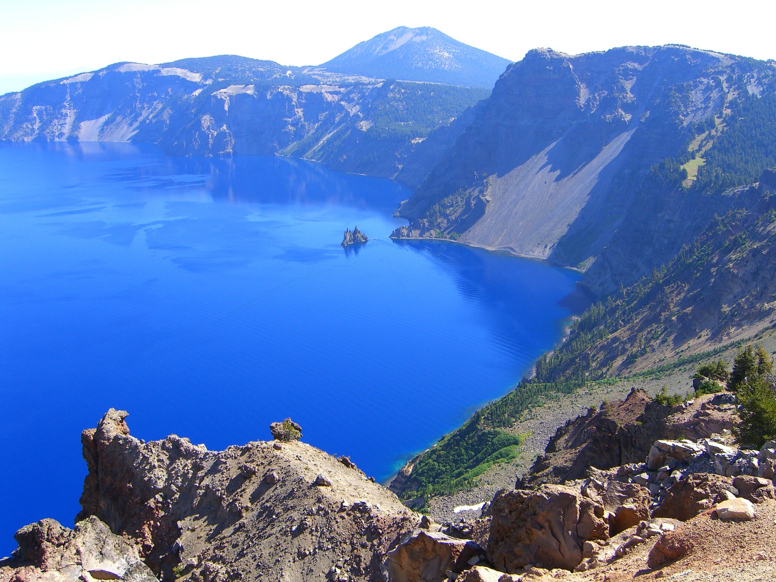 Crater Lake, in the Cascade Mountains in Southern Oregon, lies in a collapsed volcanic basin.