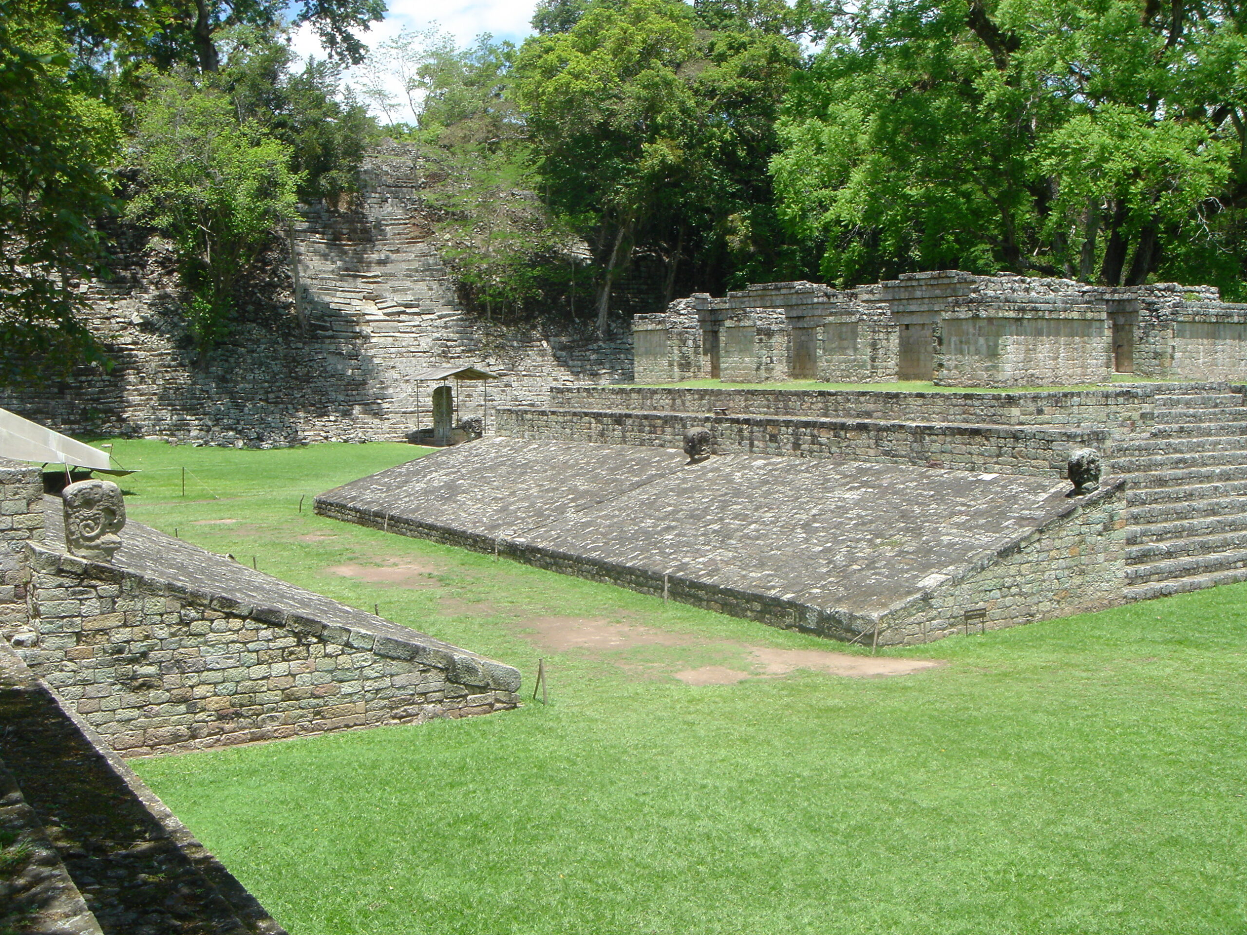 The ruins in Copan, Honduras include a Mesoamerican ballgame court.