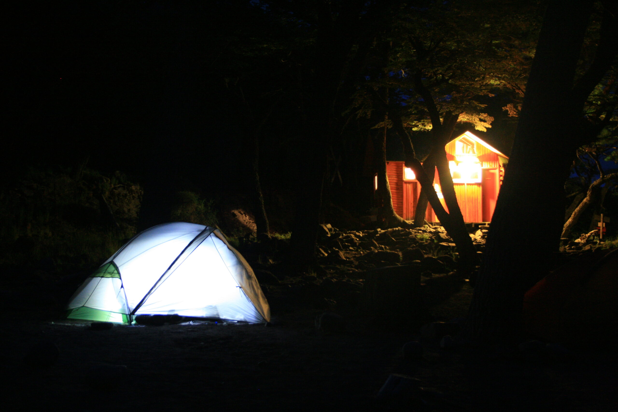 Night falls on campers at Campamento Grey in Torres del Paine National Park, Chile. (photo by Brian Leukart)