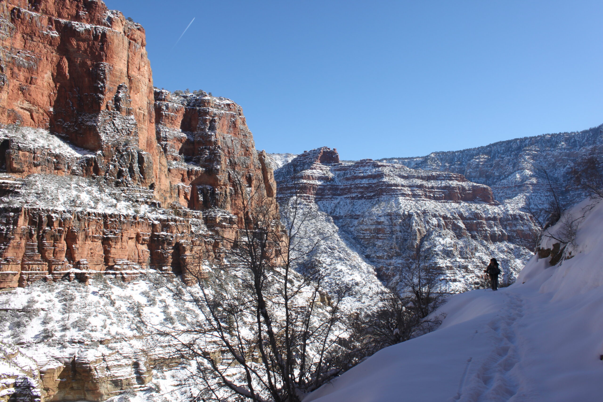 Brian hikes on the snowy North Kaibab Trail below the Grand Canyon's North Rim.