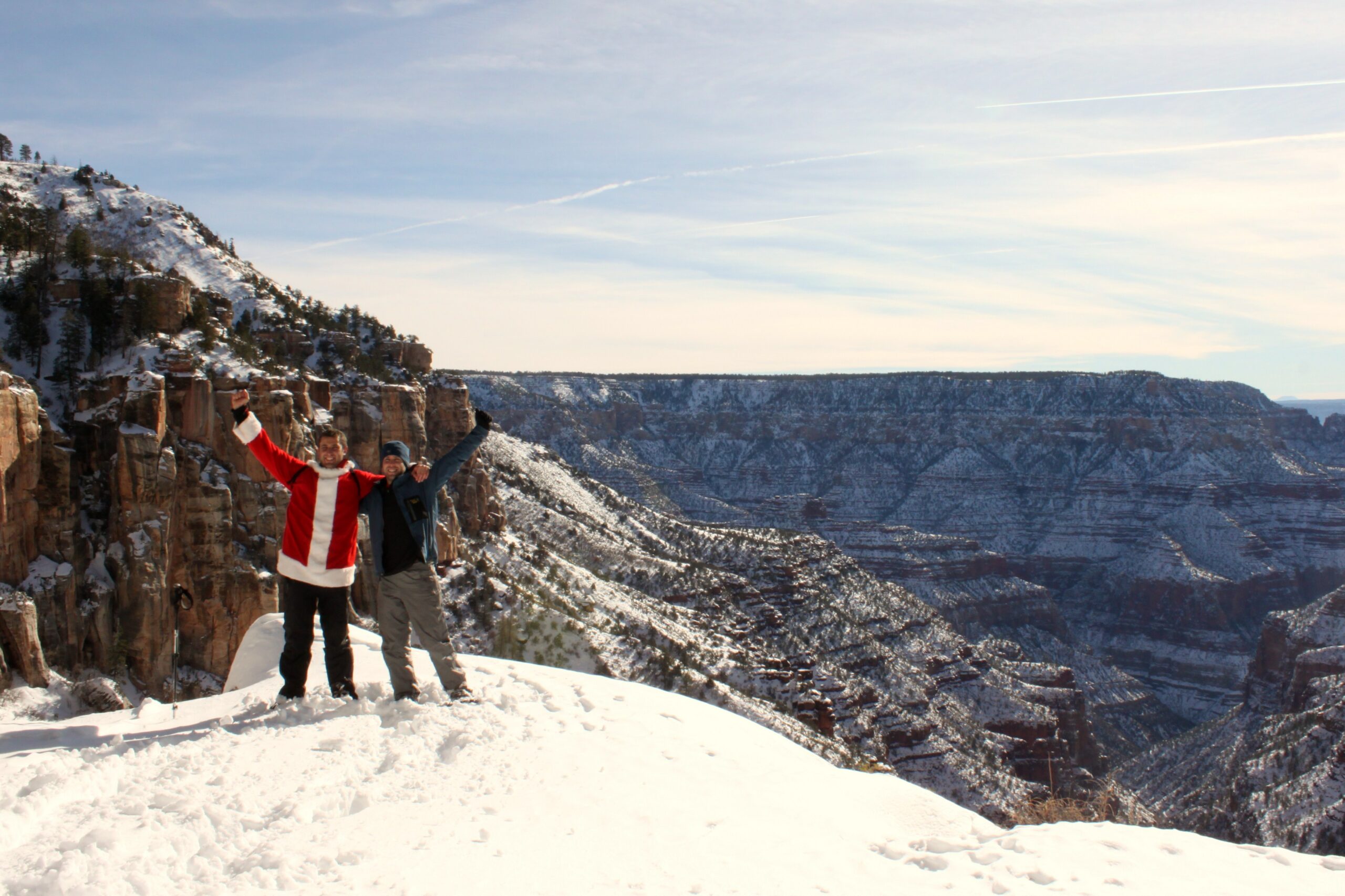 Santa Claus (a.k.a. Hank) and Brian celebrate on the Grand Canyon's North Rim.