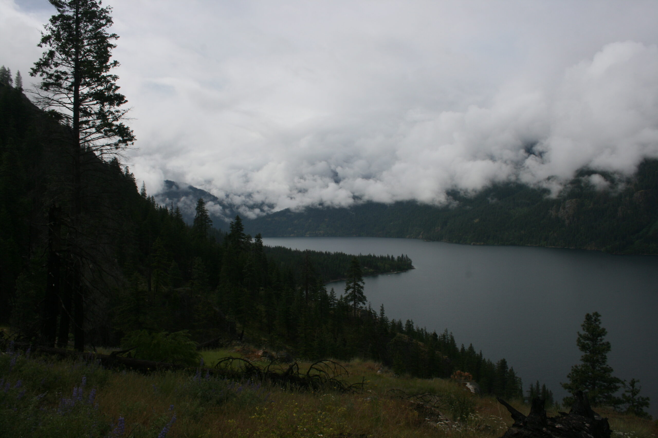 An overcast sky covers Lake Chelan.
