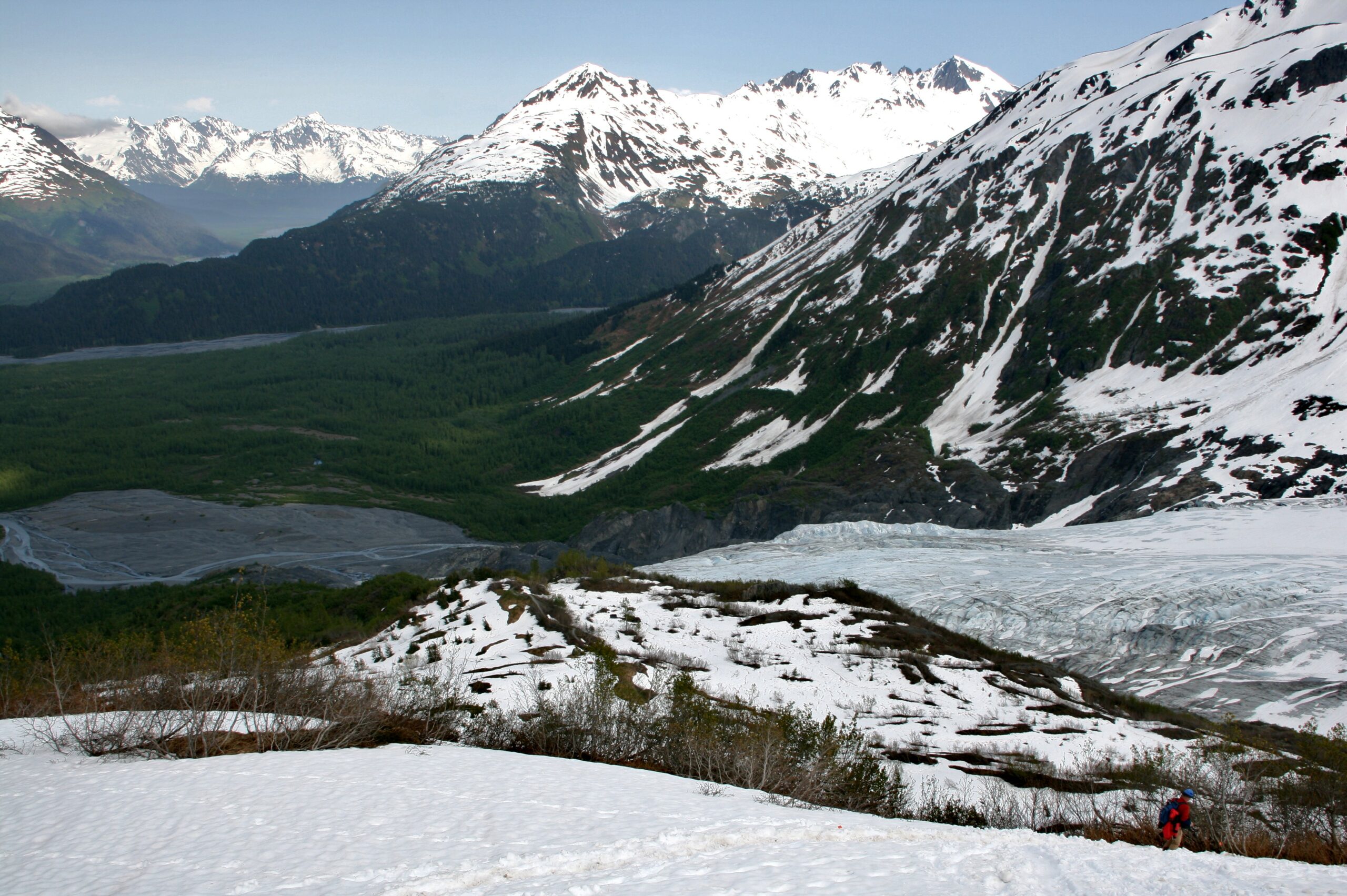 Hikers follow the Harding Icefield Trail in Kenai Fjords National Park.