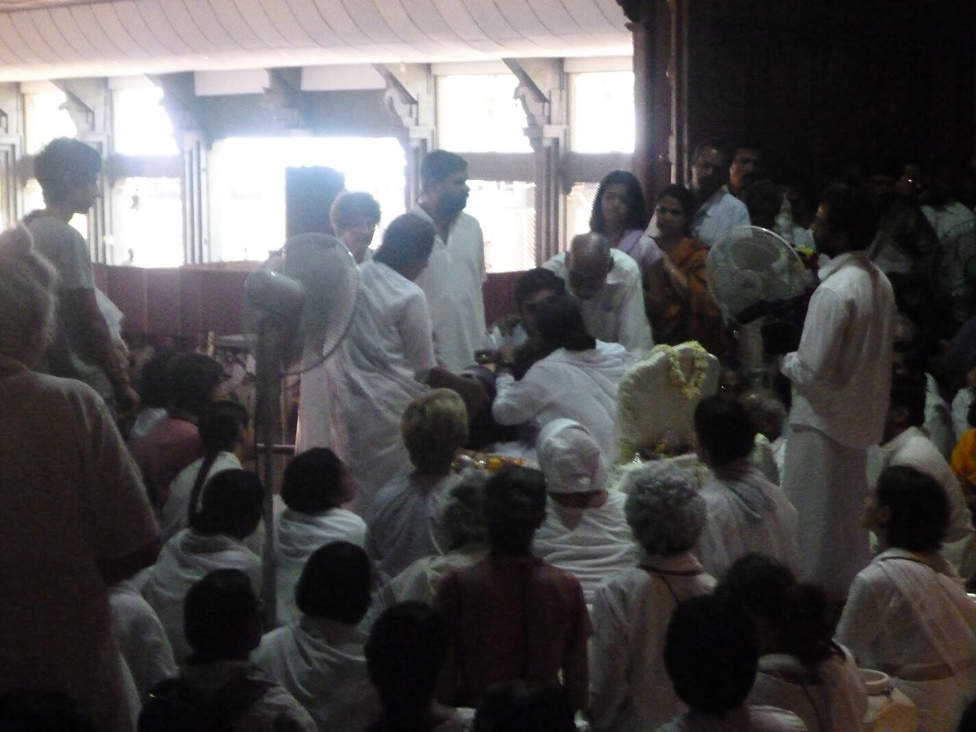 Amma hugs devotees in Amritapuri, India.