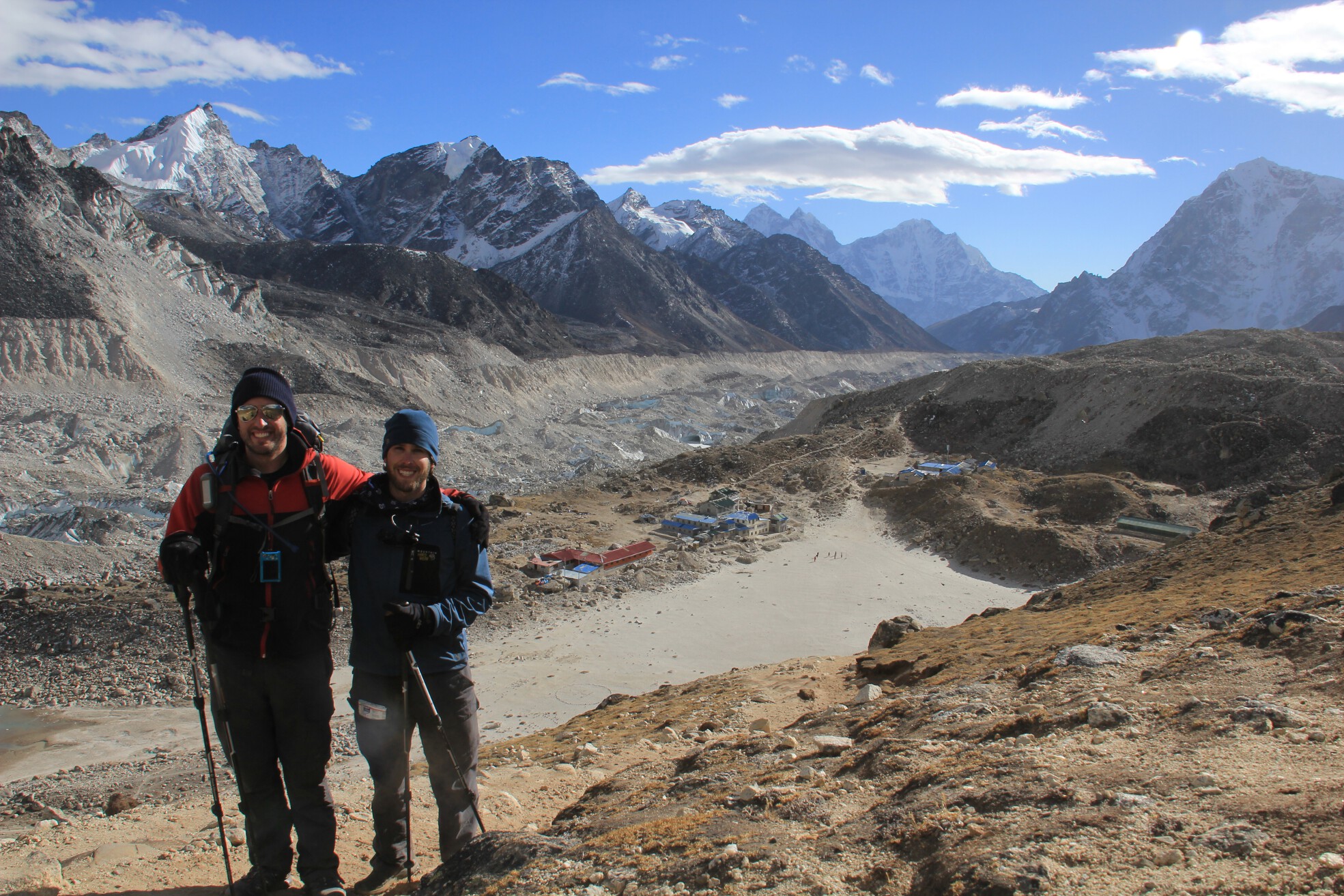 Hank and Brian pause for filming and a photo on the way up Kala Patthar.