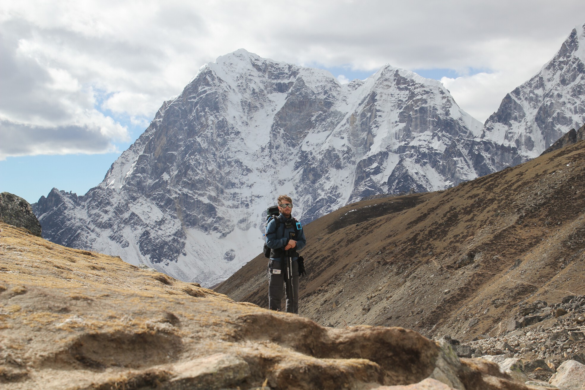 Brian hikes with a Lumix DSC-T2 attached to his chest near Everest Base Camp, Nepal.