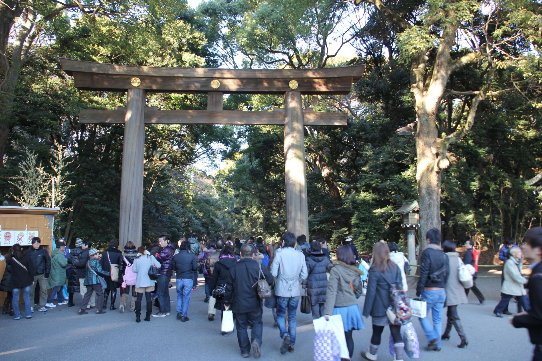 Thousands of Tokyo residents enter Meiji Jingu Shrine during the Japanese New Year.