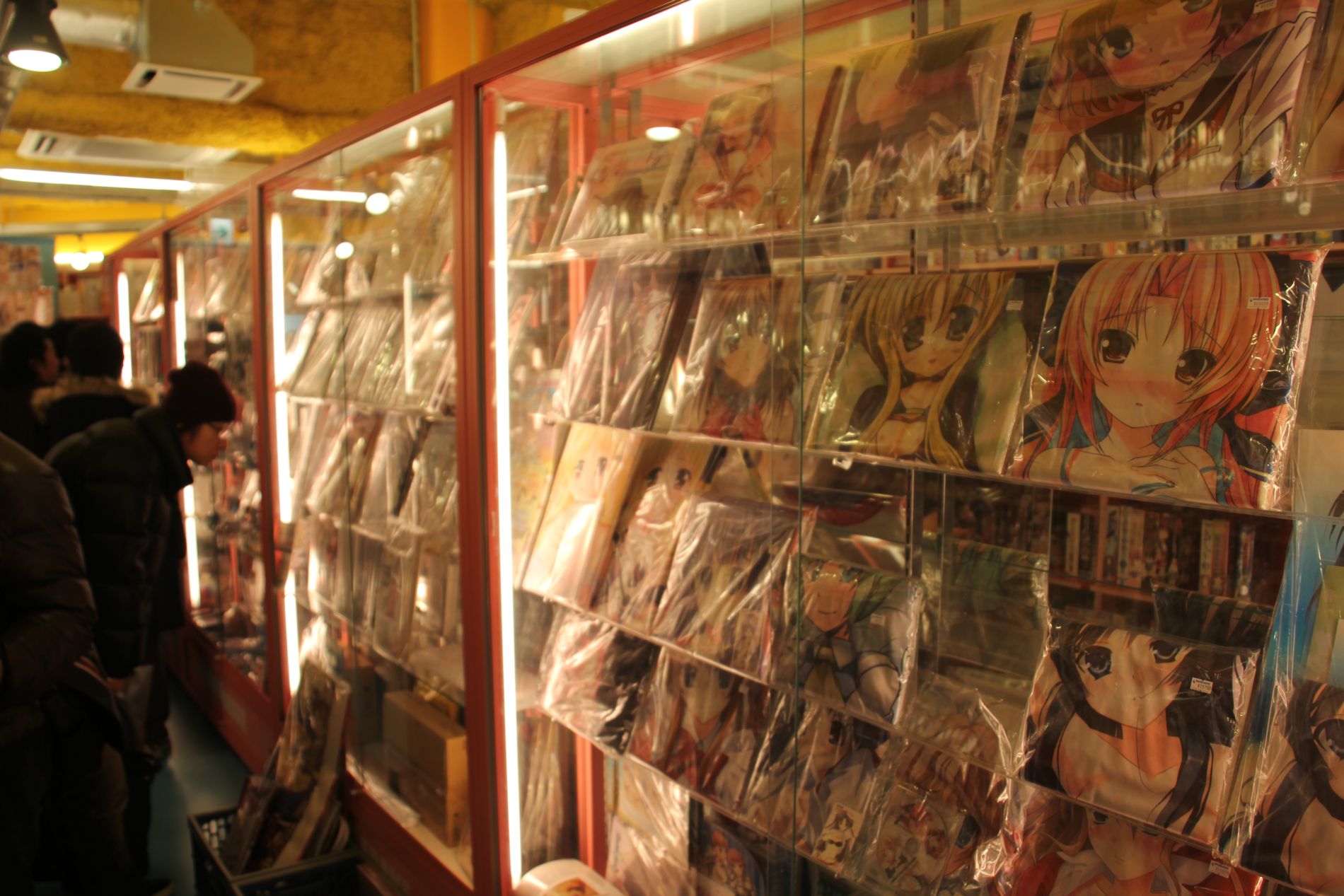 People browse anime character pillow covers in the Mandarake store in Akihabara, Tokyo, Japan.