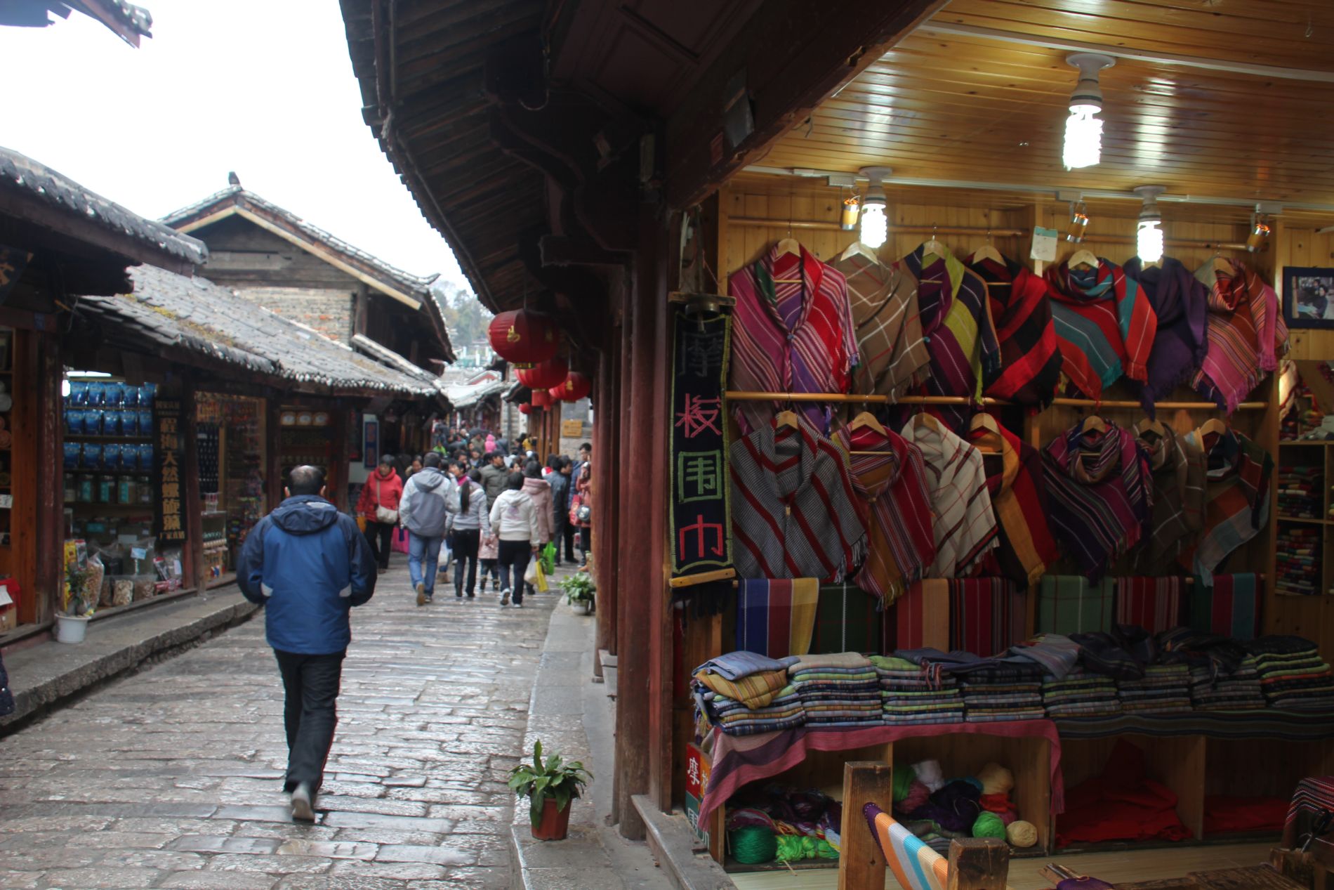 Clothes hang in shops in LìjiÄ??ng, China.