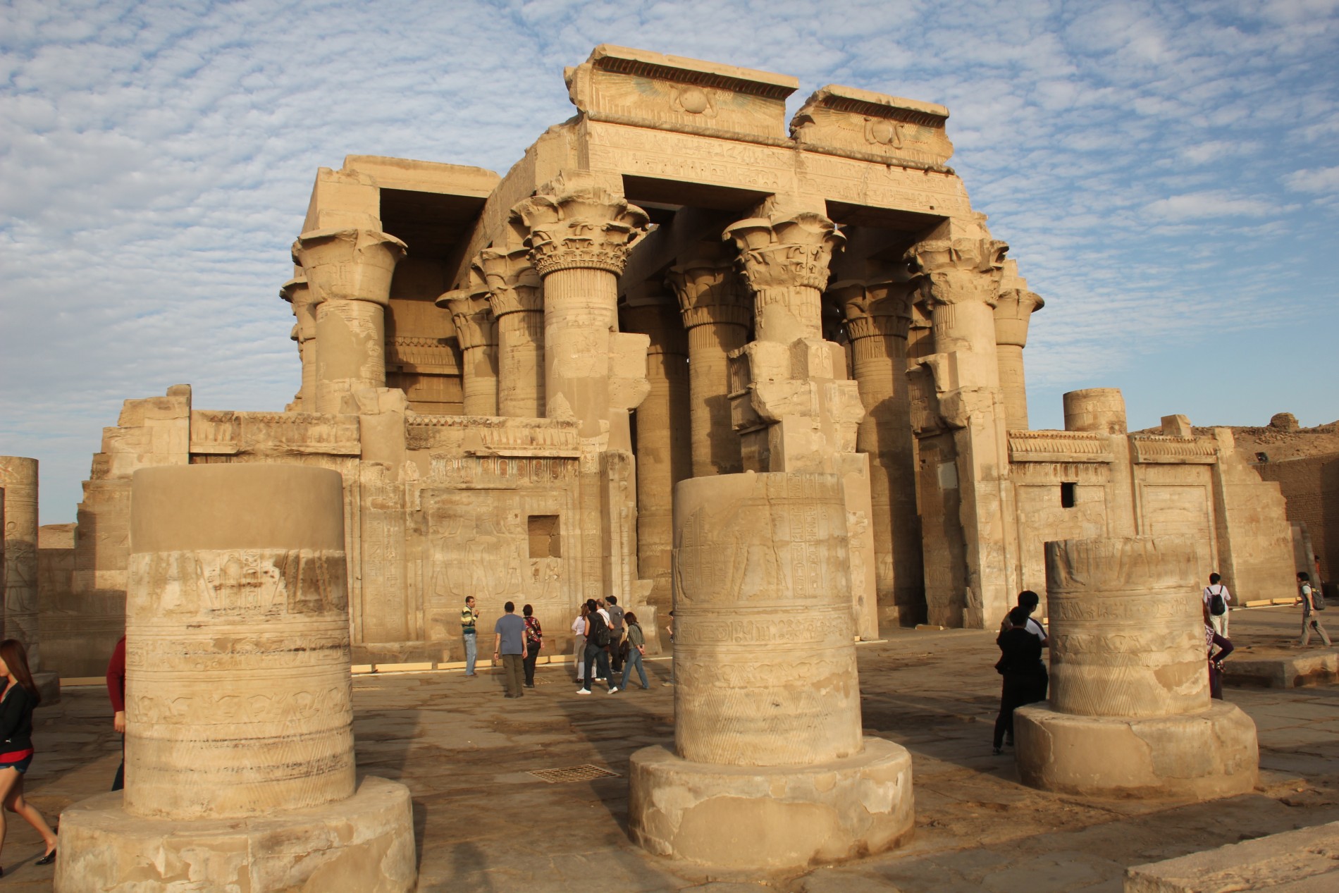 Tourists explore the Temple of Kom Ombo in Kom Ombo, Egypt near Aswan.