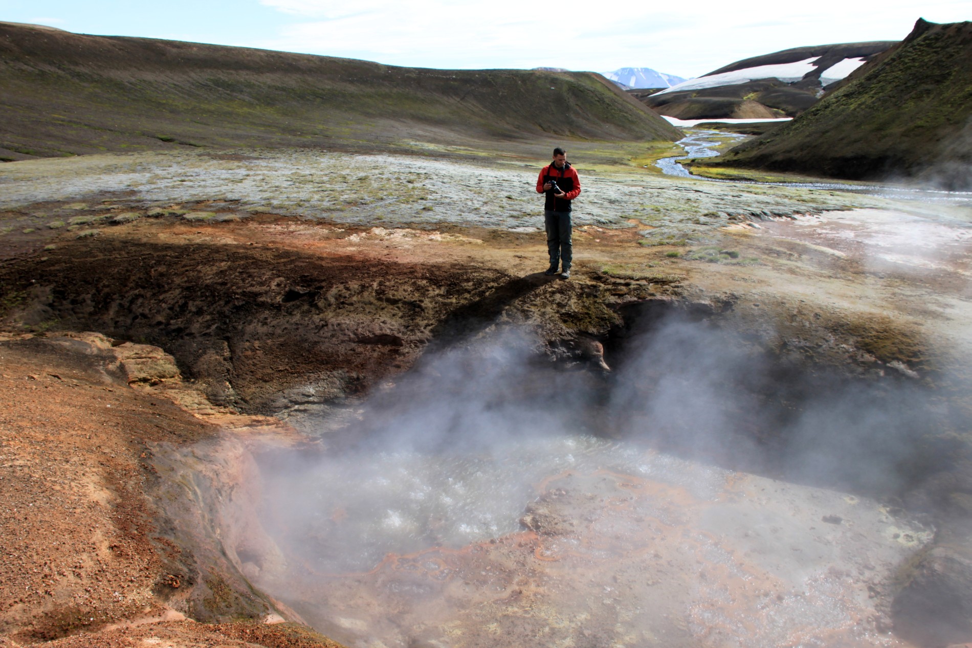 Hank photographs hot fumaroles near Landmannalaugar.