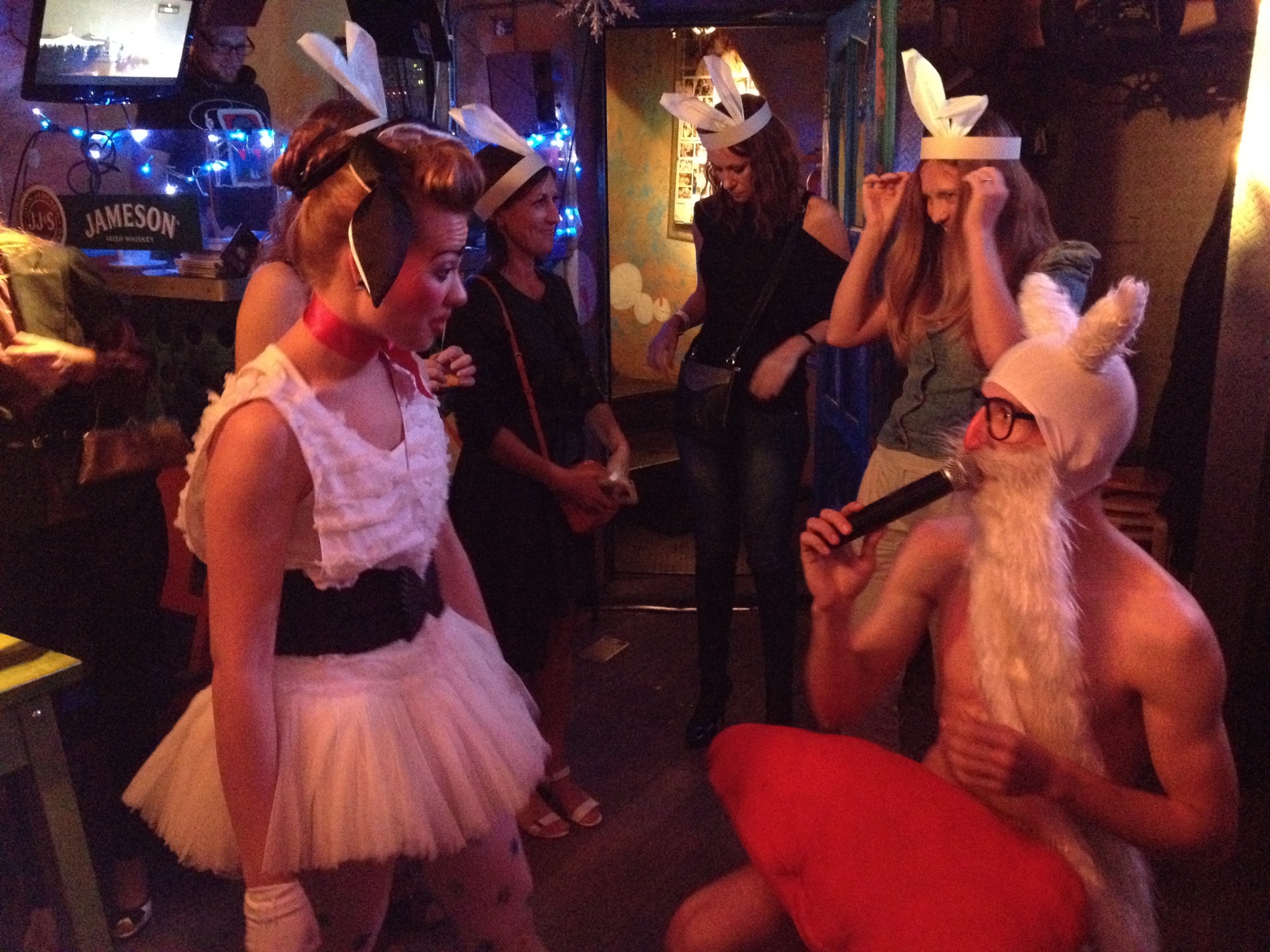 Snow Girl and Father Christmas visit patrons to dance club Purga during a fake New Year's Eve in St. Petersburg, Russia.