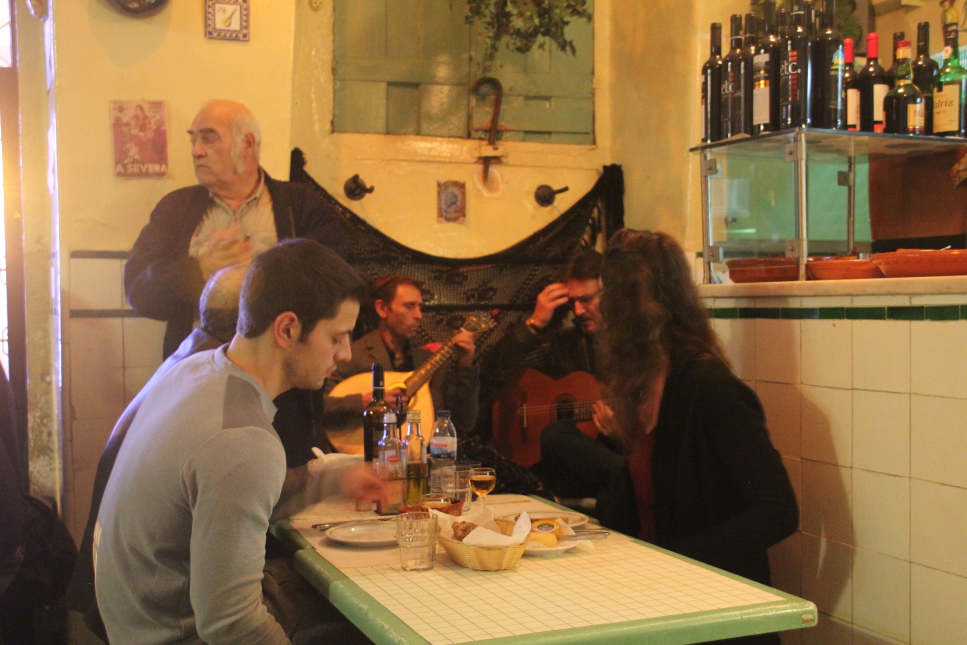 Fado musicians perform in the A Baiuca restaurant in Lisbon's Alfama.