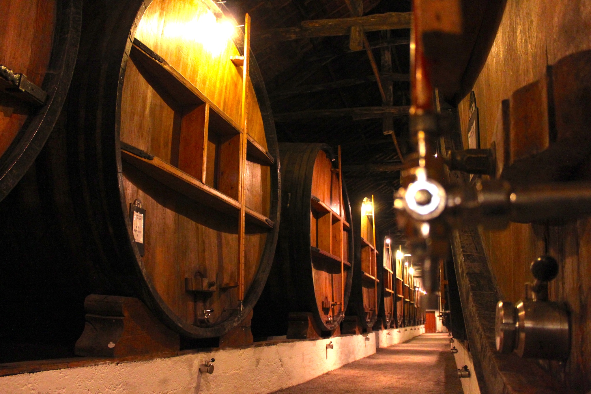 Wine ages in wooden barrels at Taylorâ€™s Port Wine in Porto, Portugal.