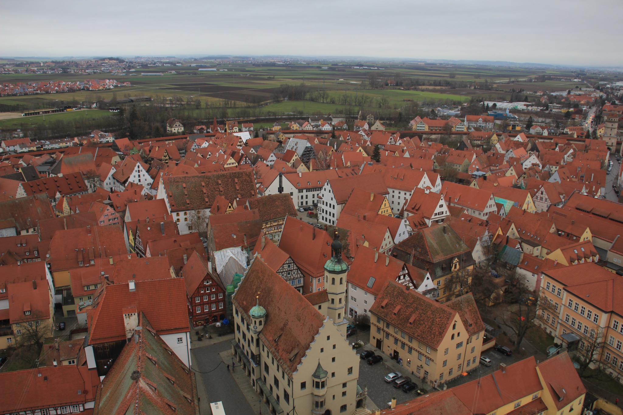 The view from the belltower of Saint George's Church in Nördlingen, Germany is the same one seen at the end of the 1971 movie musical, Willy Wonka and the Chocolate Factory.
