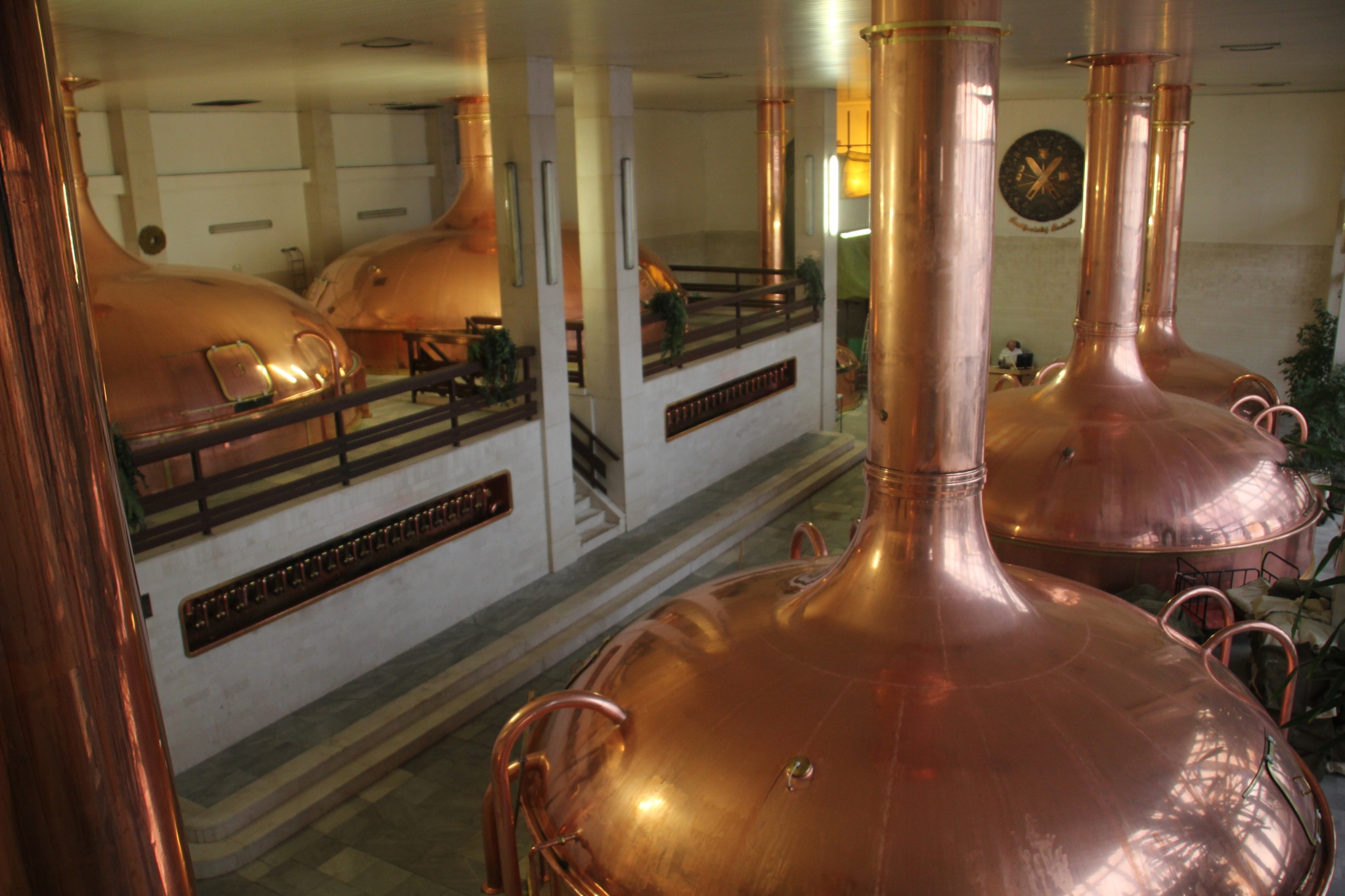 Copper brew kettles sit in the Budweiser Budvar Brewery in &Auml;&OElig;esk&Atilde;&copy; Bud&Auml;&rsaquo;jovice, Czech Republic.