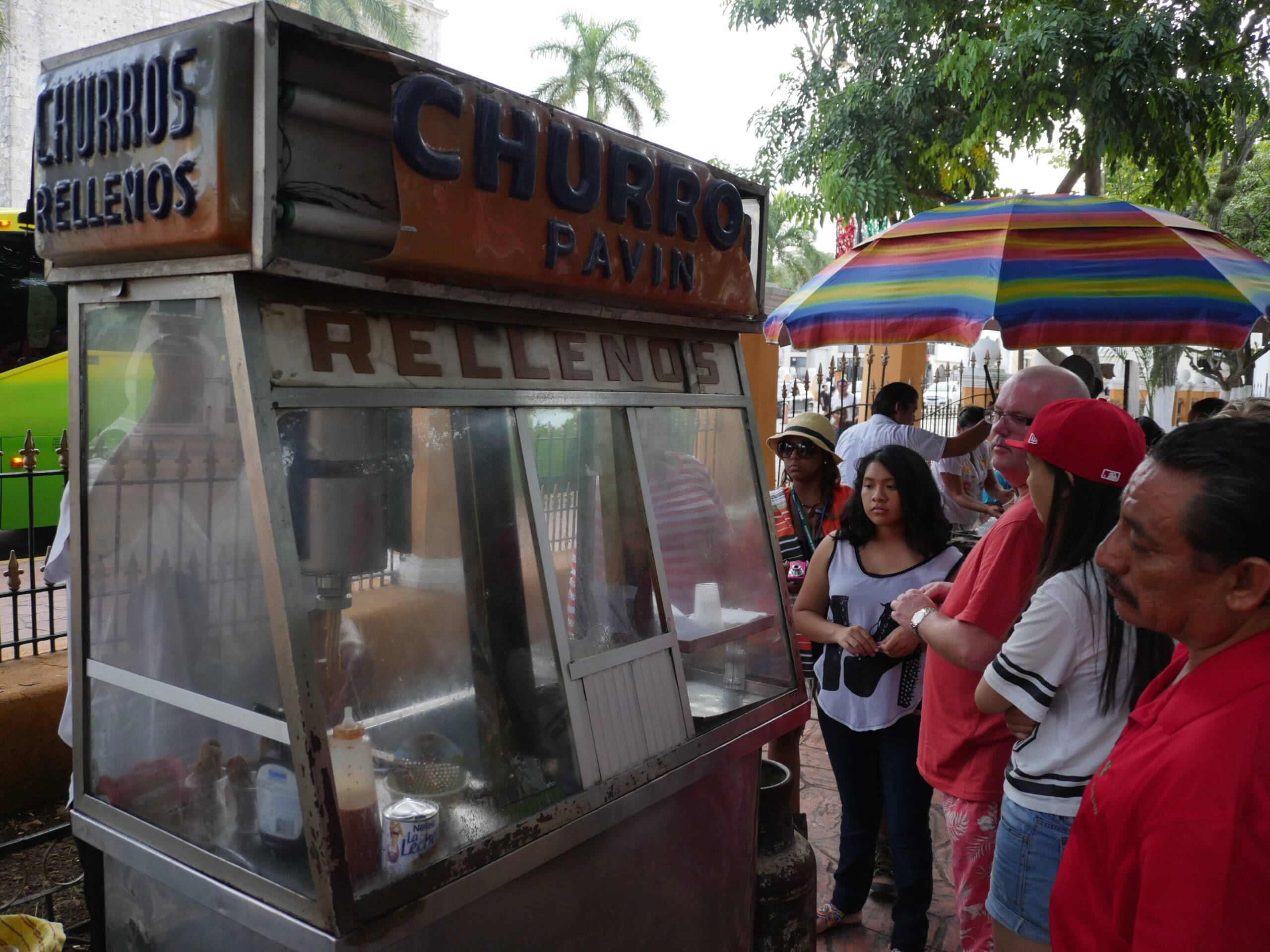 A vendor sells stuffed churros in Valladolid, Mexico.