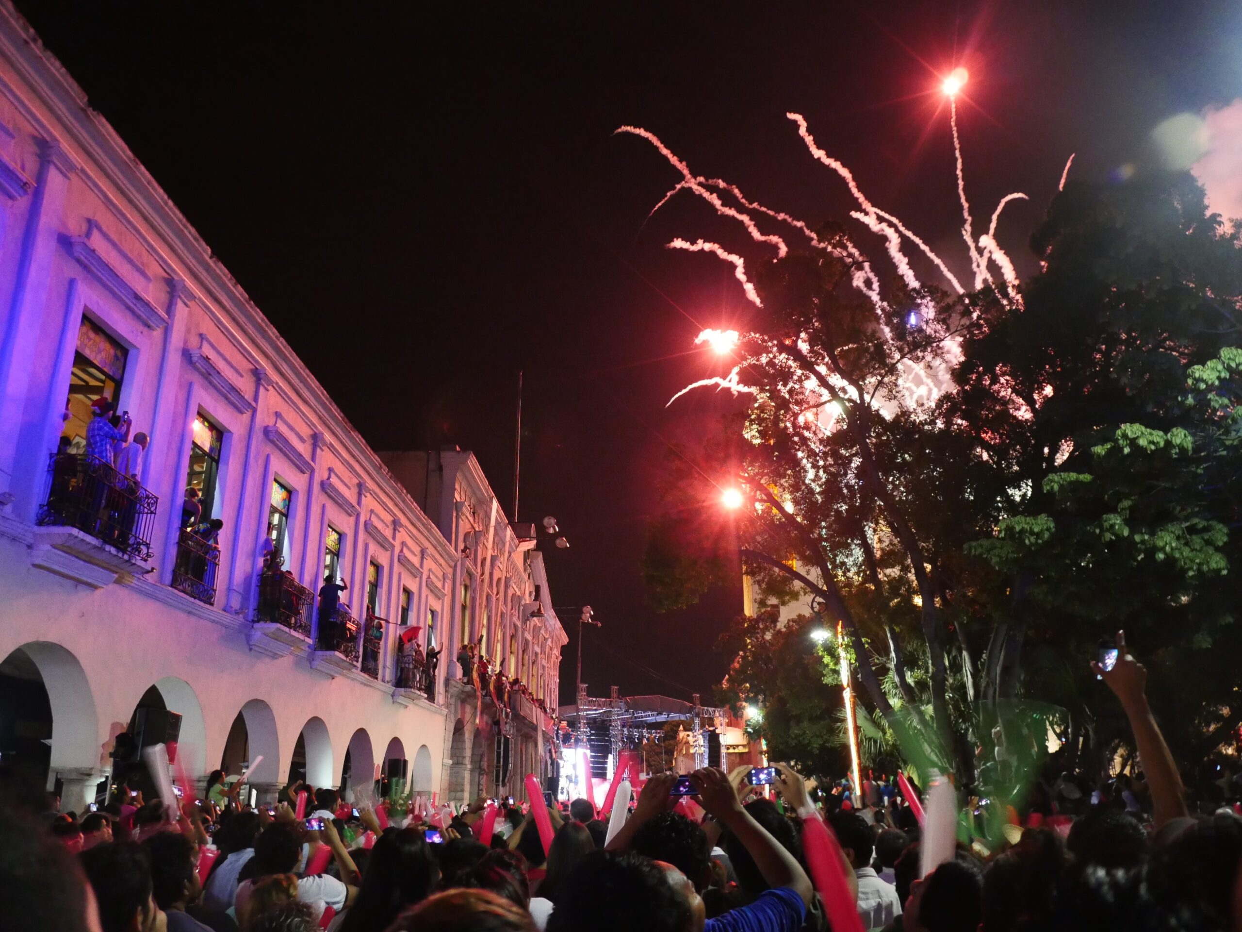Mexicans watch fireworks explode in the sky above the Mérida Cathedral for Mexican Independence Day in Mérida, Mexico.