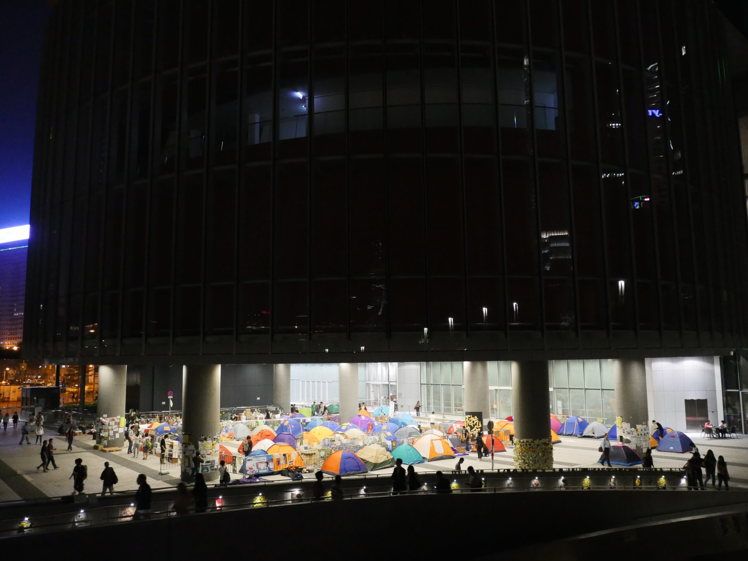 Protesters camp in the entrance to Hong Kong's Legislative Council Offices.