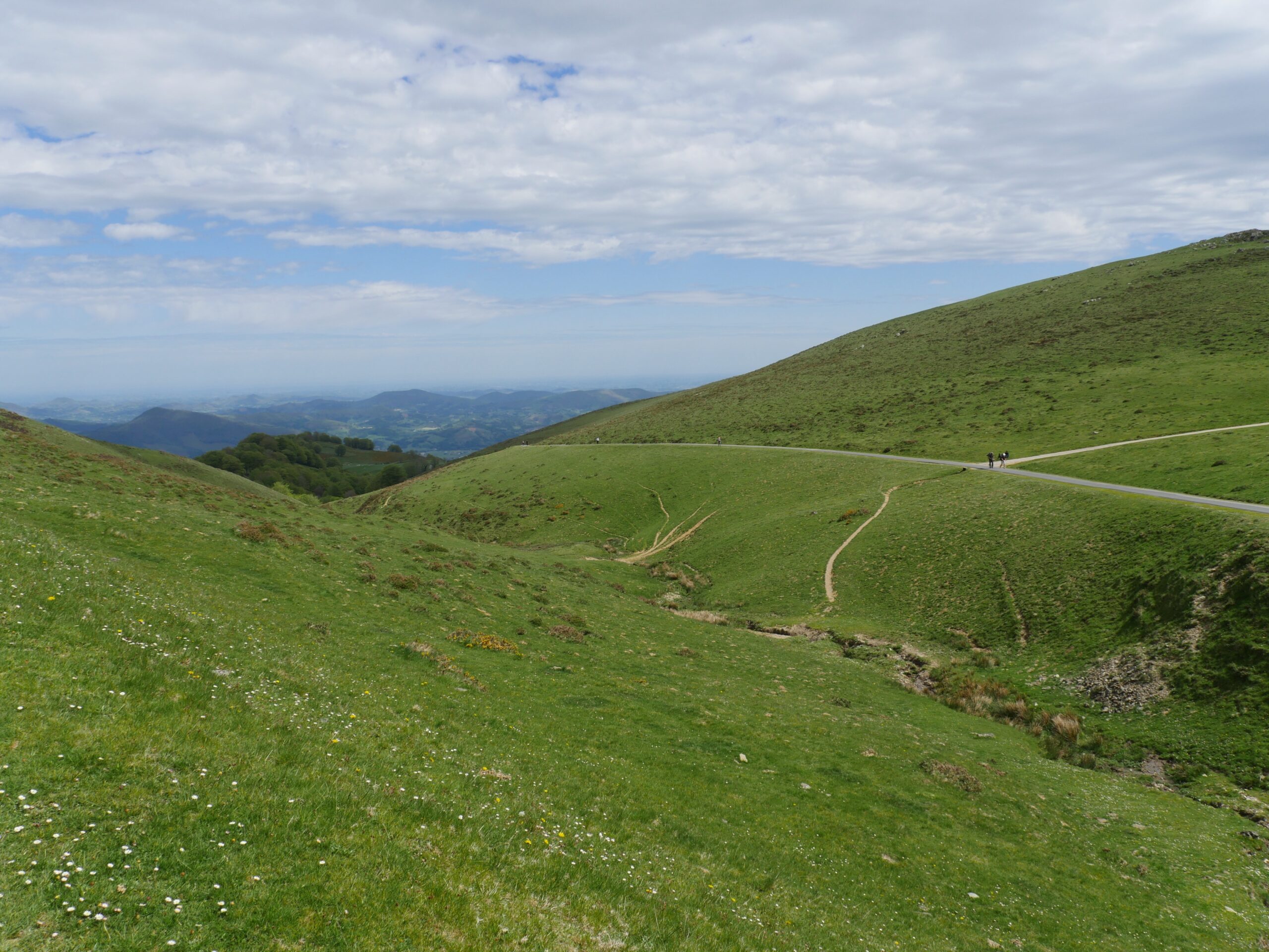 Camino de Santiago walkers make their way through the French Pyrenees on the infamous Napoleon Route.