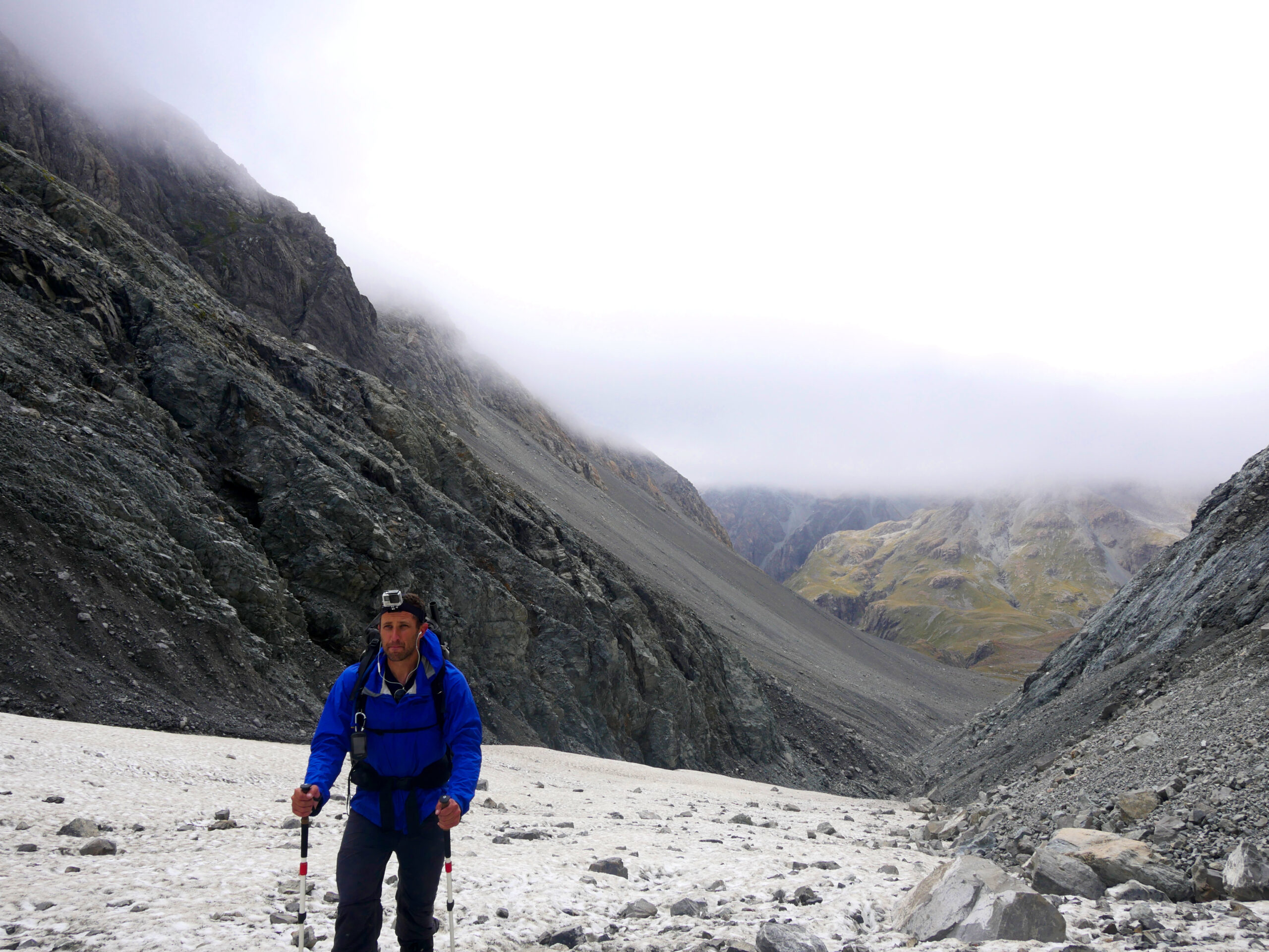 A hiker makes his way up Whitehorn Pass.