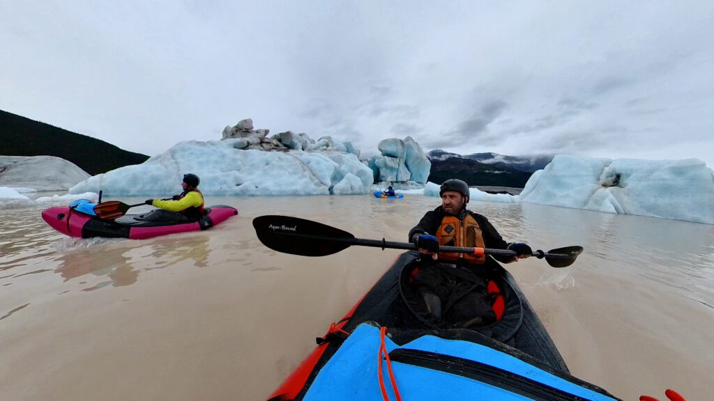 Hank paddling in the Nizina Glacier lake.