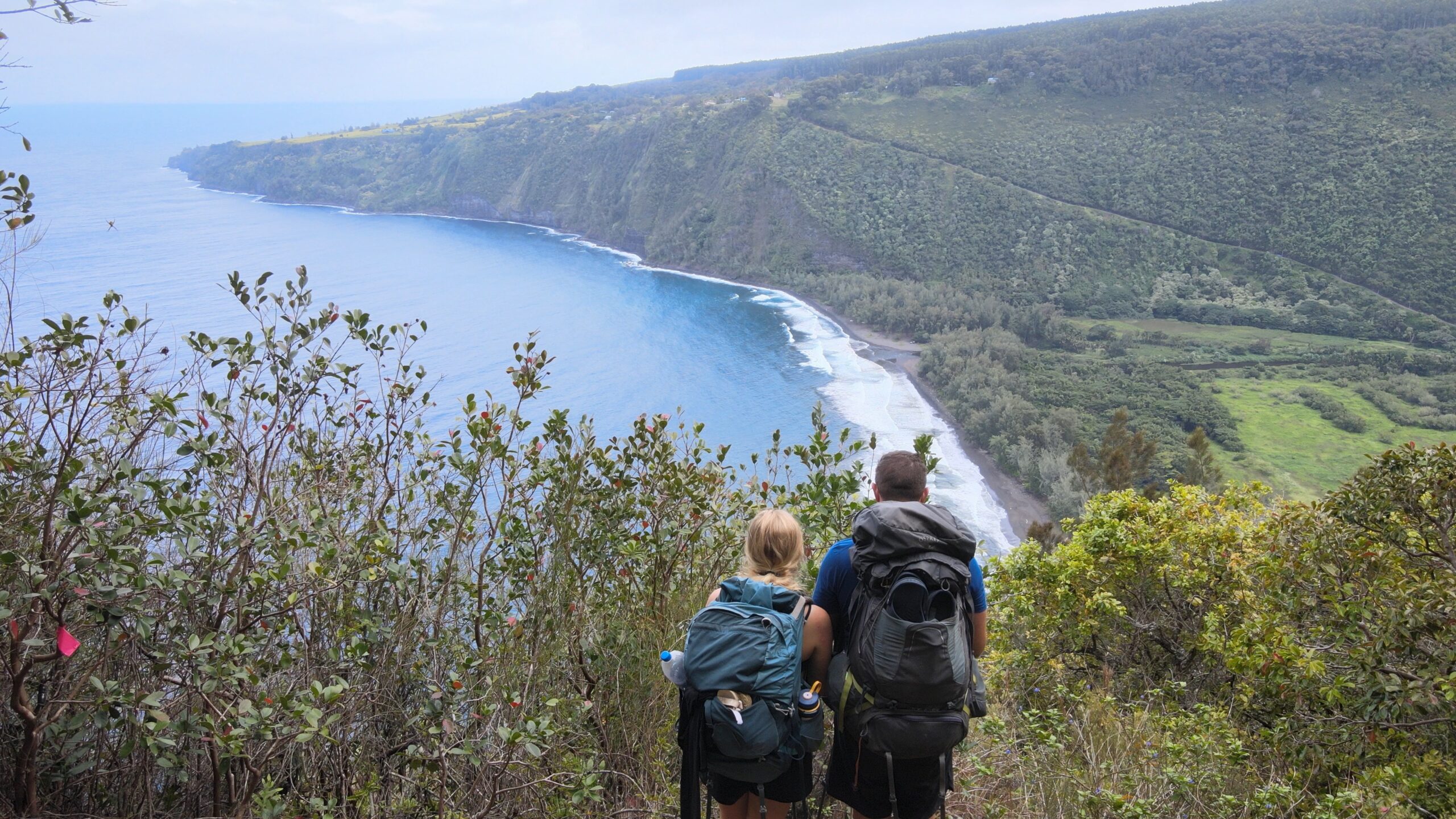 Hikers on Waimanu Valley Trail