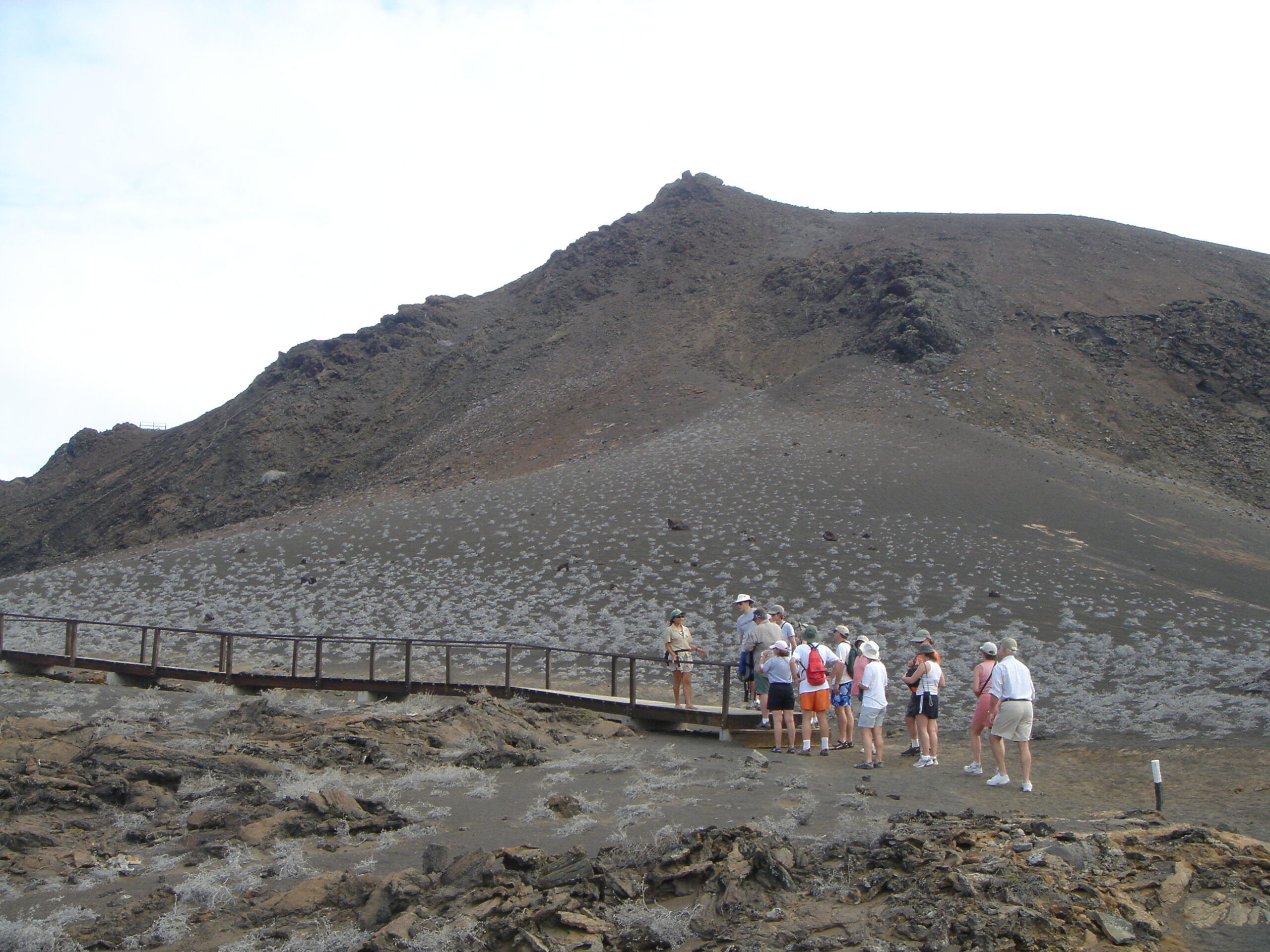 Group hiking up Bartolome Island volcano