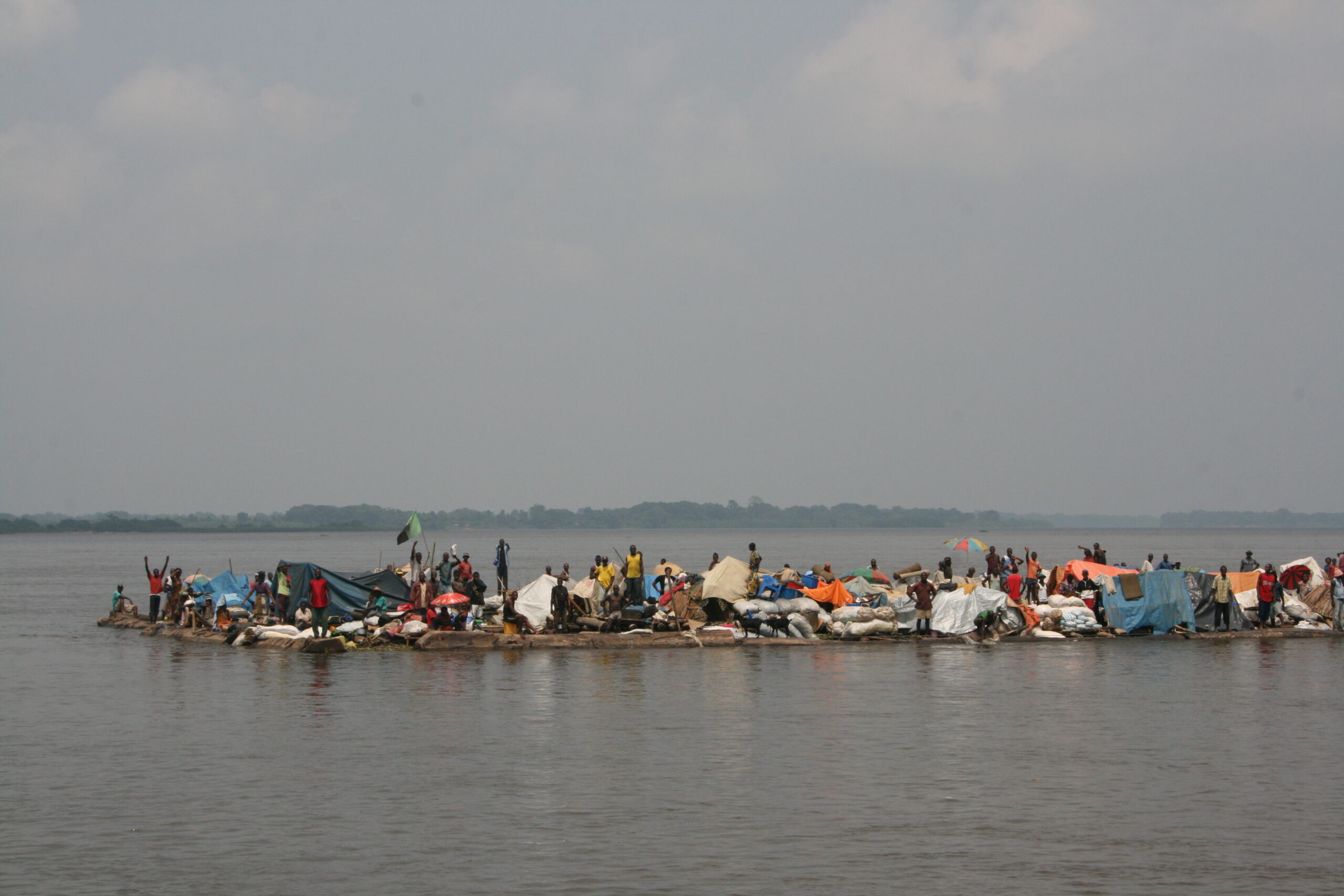 Boat with passengers, tents
