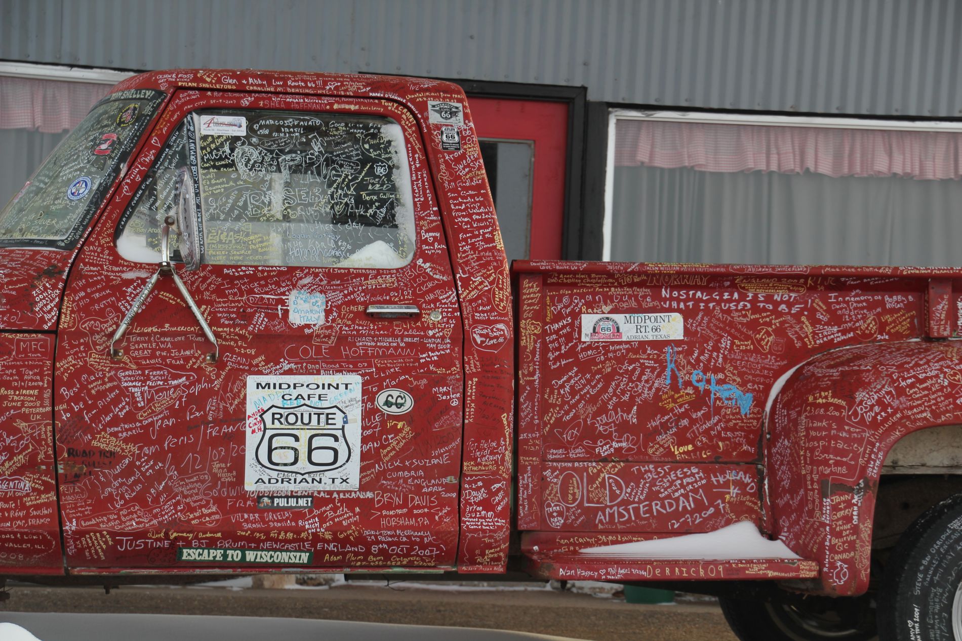 Midpoint Cafe signed truck in Adrian, Texas