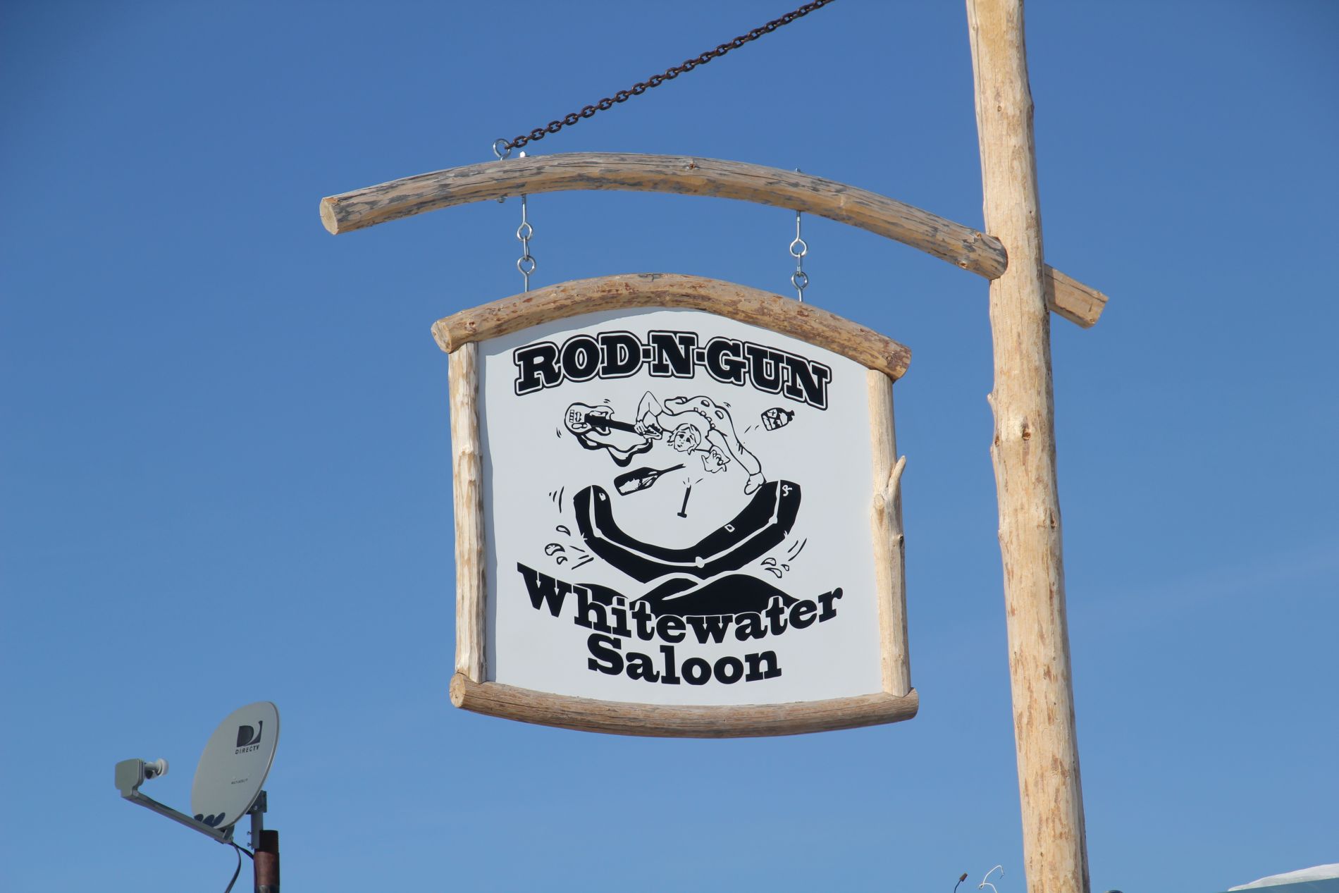 Rod-N-Gun Whitewater Saloon sign in Stanley, Idaho