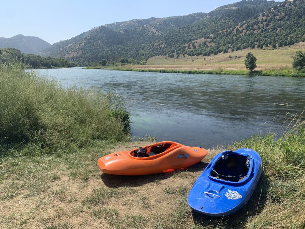 Kayaks on the shore of the Bear River